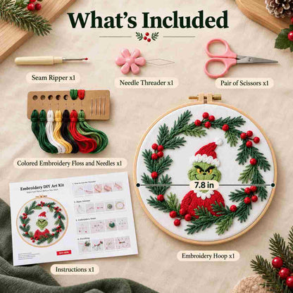 CraftHoop Holiday Grinch Embroidery Kit