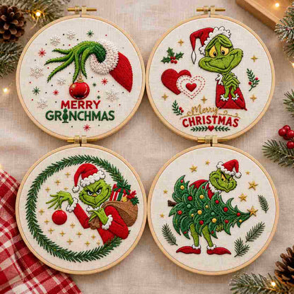 CraftHoop 4-Piece Grinch Christmas Embroidery Kit