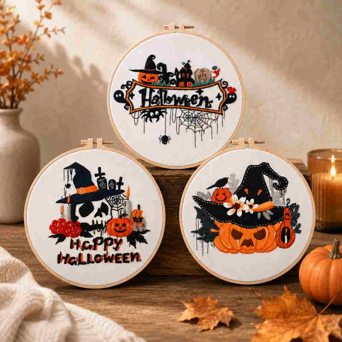 CraftHoop 3-Piece Trick-or-Treat Embroidery Kits