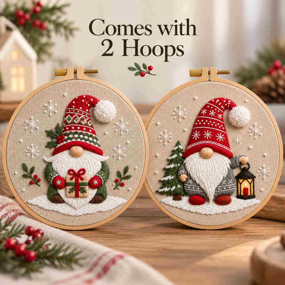 CraftHoop Christmas Gnomes Embroidery Kit