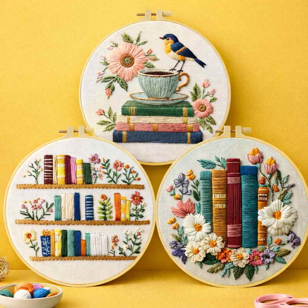 CraftHoop Cozy Books Embroidery Kits