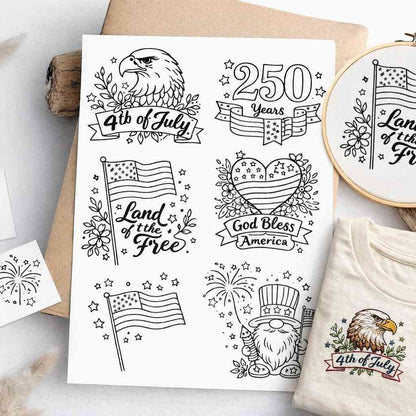 USA 250th Anniversary Stick & Stitch Patterns – Water-Soluble Embroidery Transfers