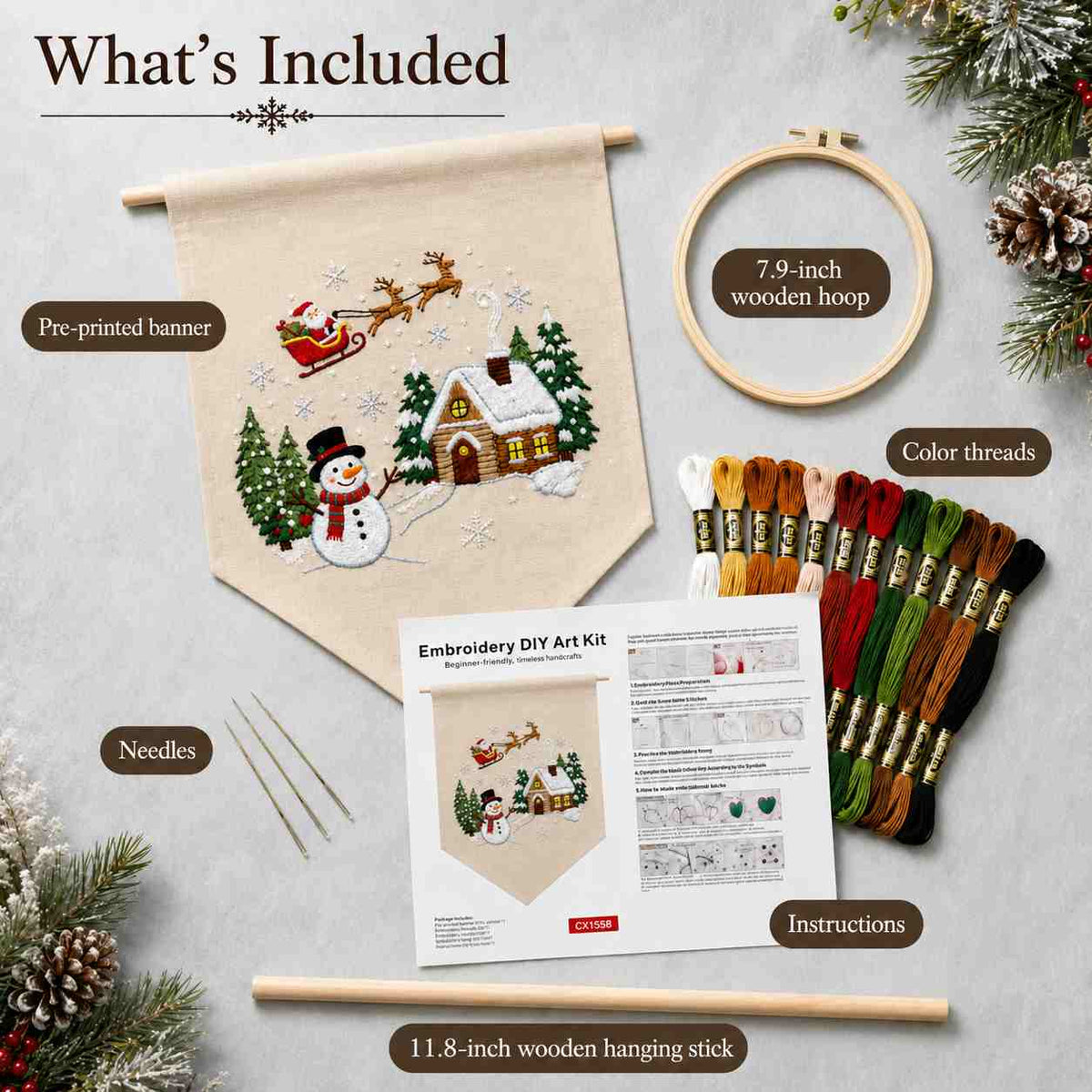 CraftHoop Christmas Village DIY Embroidery Wall Hanging Kit