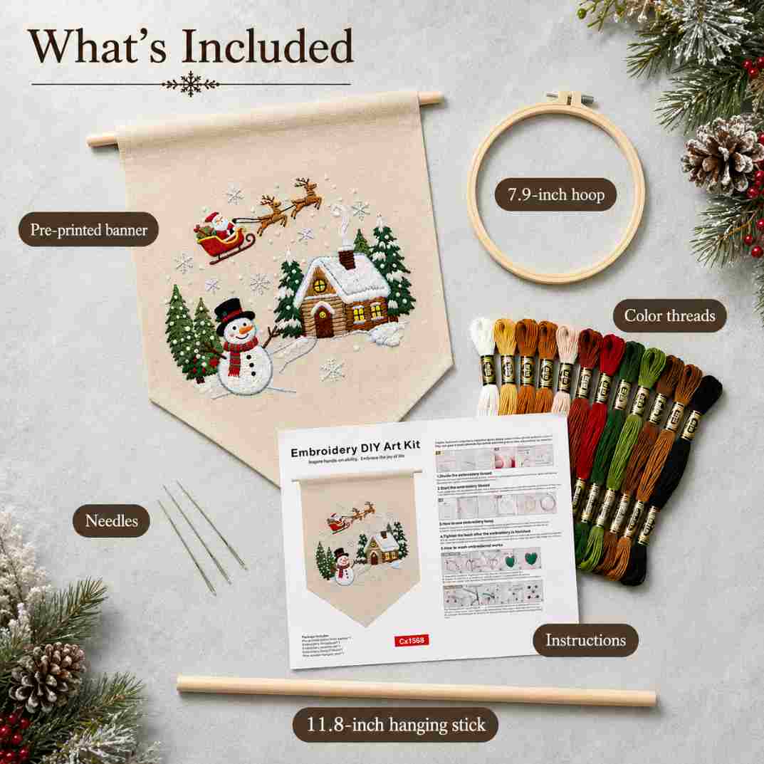 CraftHoop Christmas Village DIY Embroidery Wall Hanging Kit