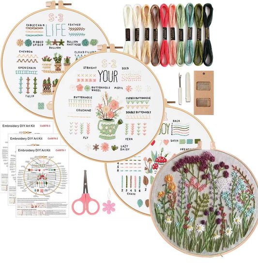 CraftHoop 4-Set Beginner Embroidery & Blossom Pattern Kit