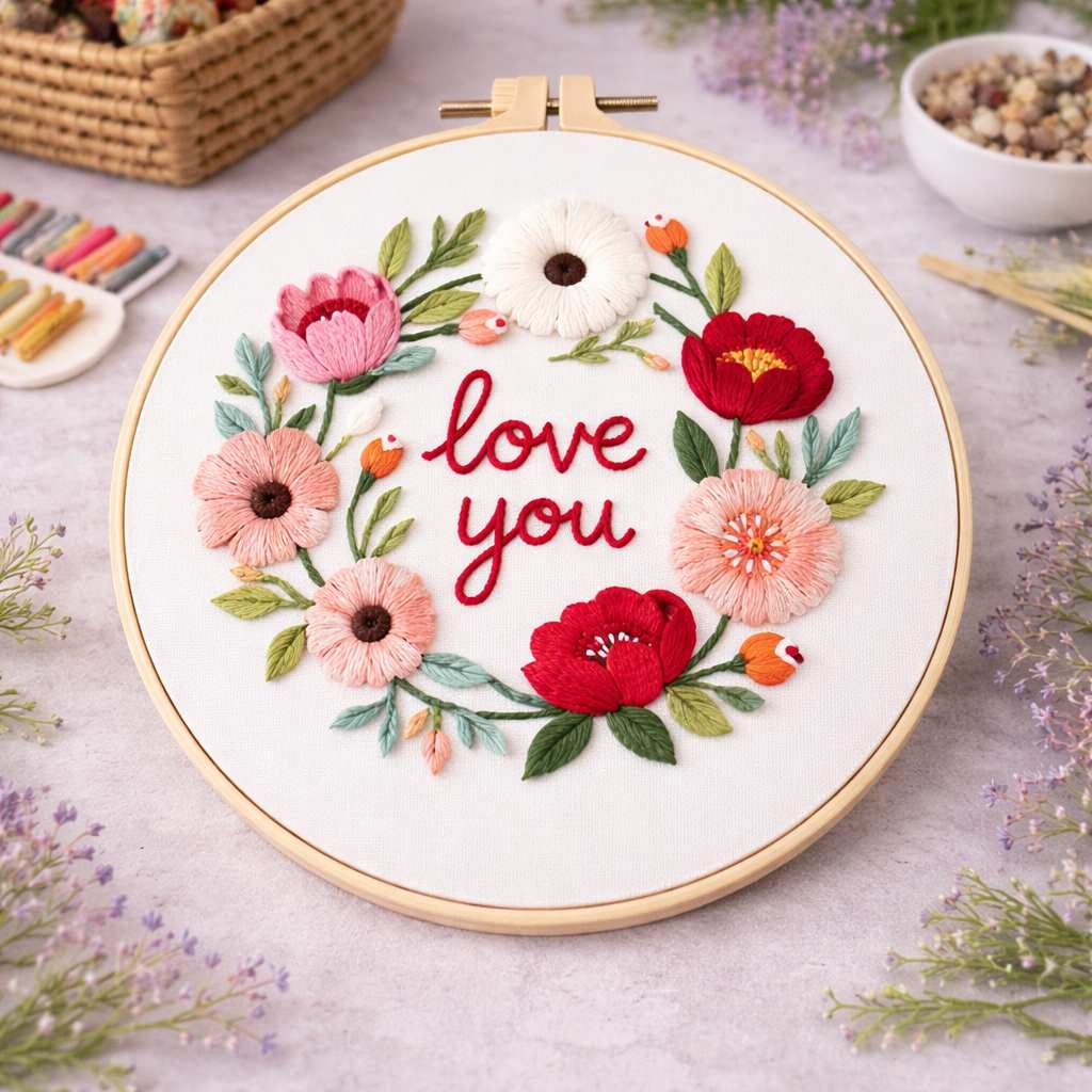 CraftHoop Love & Flowers 3-Piece Embroidery Kit Set
