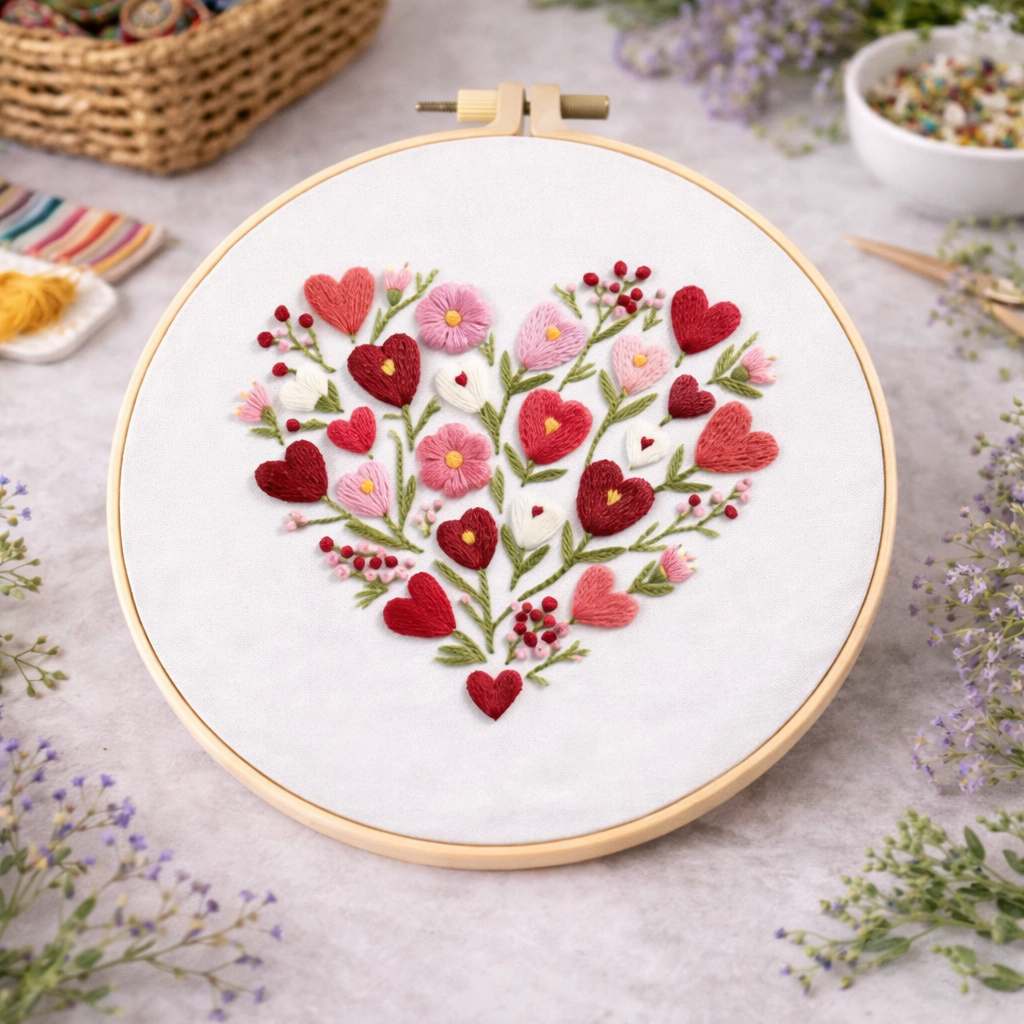 CraftHoop Love & Flowers 3-Piece Embroidery Kit Set