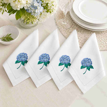 CraftHoop Hydrangea Embroidered Cloth Napkins – Set of 4
