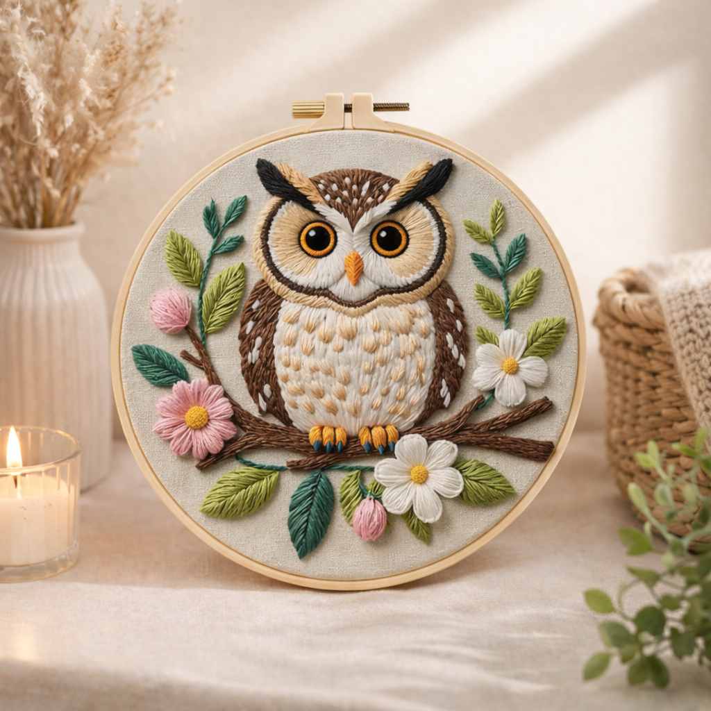 CraftHoop Cozy Owl Embroidery Kit