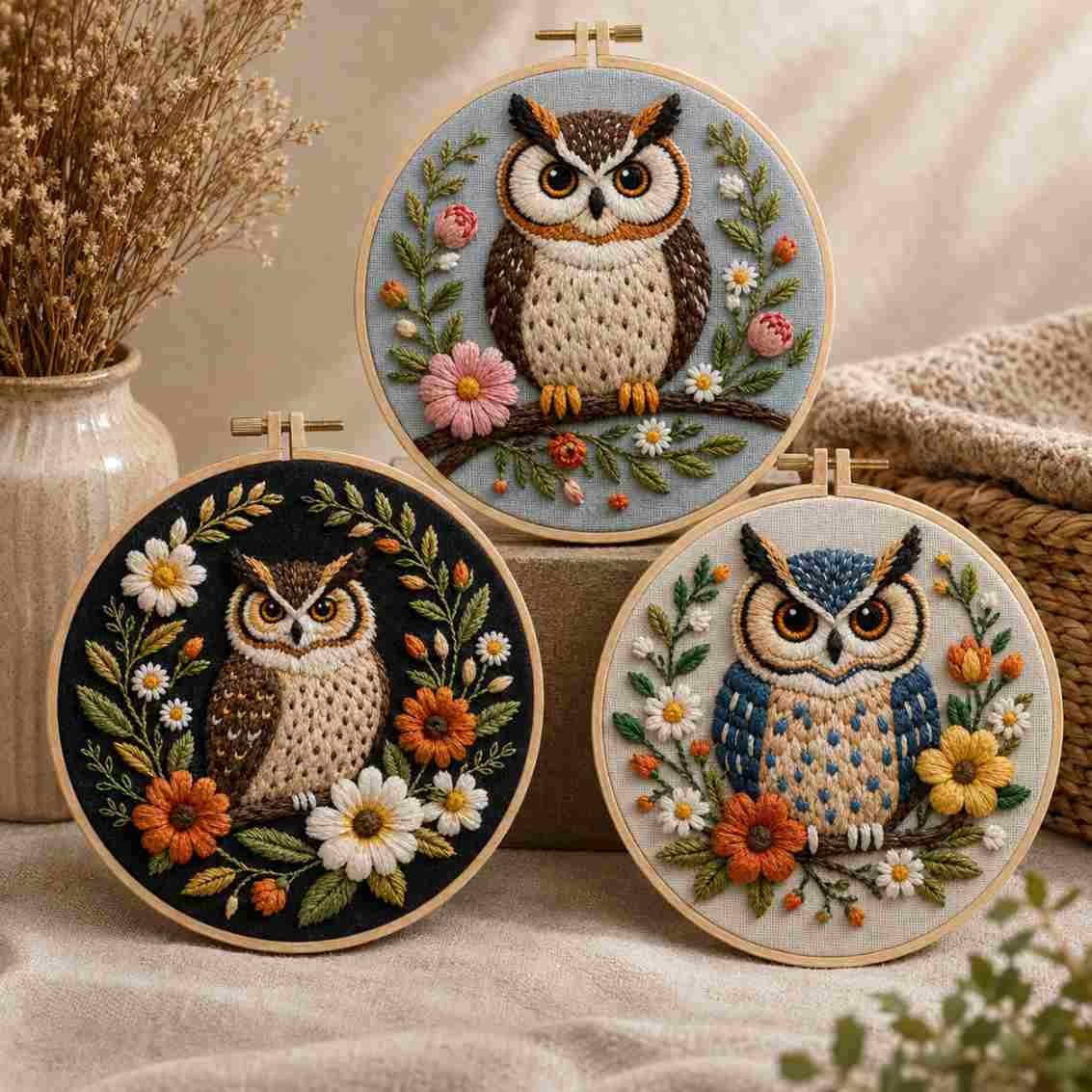 CraftHoop Cozy Owl Embroidery Kit