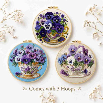 CraftHoop Pansy Tea Time Embroidery Kit