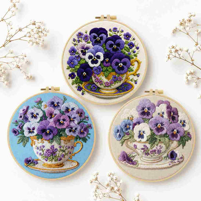 CraftHoop Pansy Tea Time Embroidery Kit