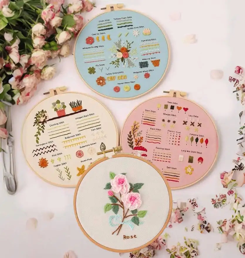 CraftHoop 4-Set Starter Embroidery Kit with 3D Flower