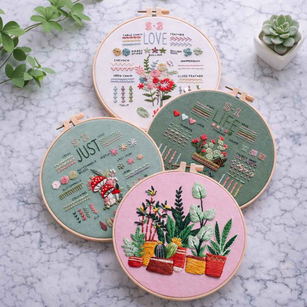 CraftHoop 3-Piece Learn & Stitch Embroidery Starter Kit