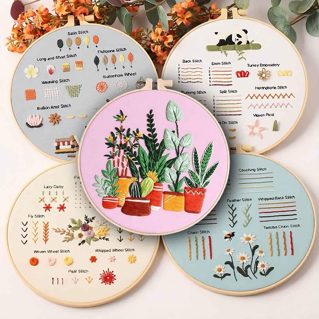 CraftHoop Beginner’s 4-Set Animal & Floral Stitch Sampler