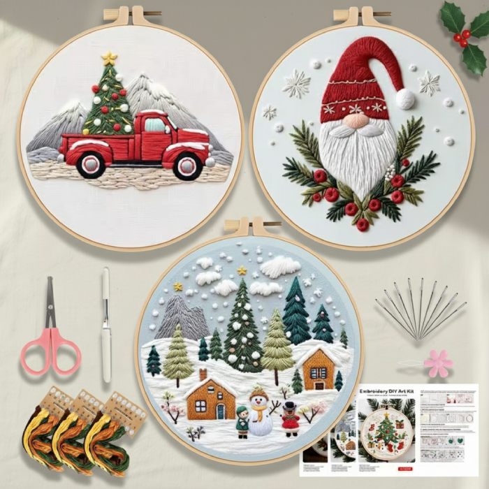 CraftHoop Jolly Christmas 3-Piece Embroidery Kit
