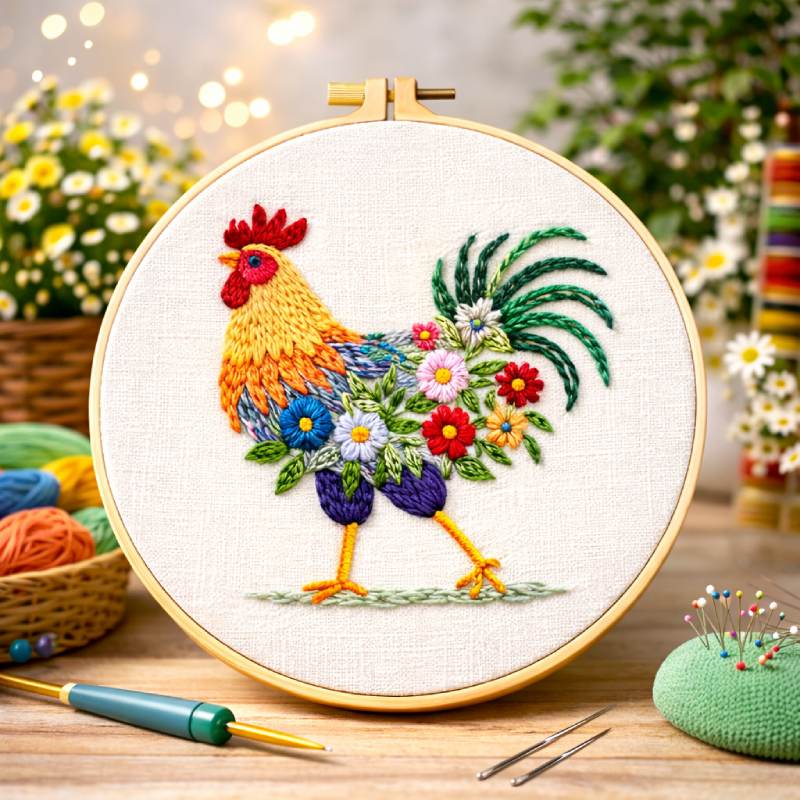 CraftHoop Floral Rooster Embroidery Kit