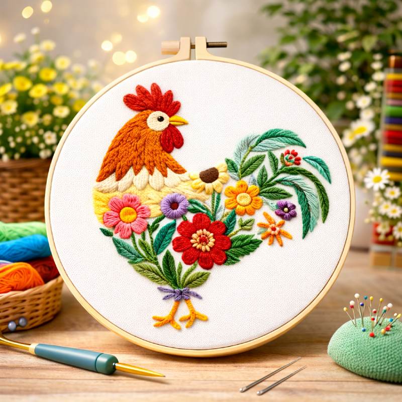 CraftHoop Floral Rooster Embroidery Kit