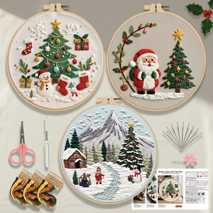 CraftHoop Jolly Christmas 3-Piece Embroidery Kit