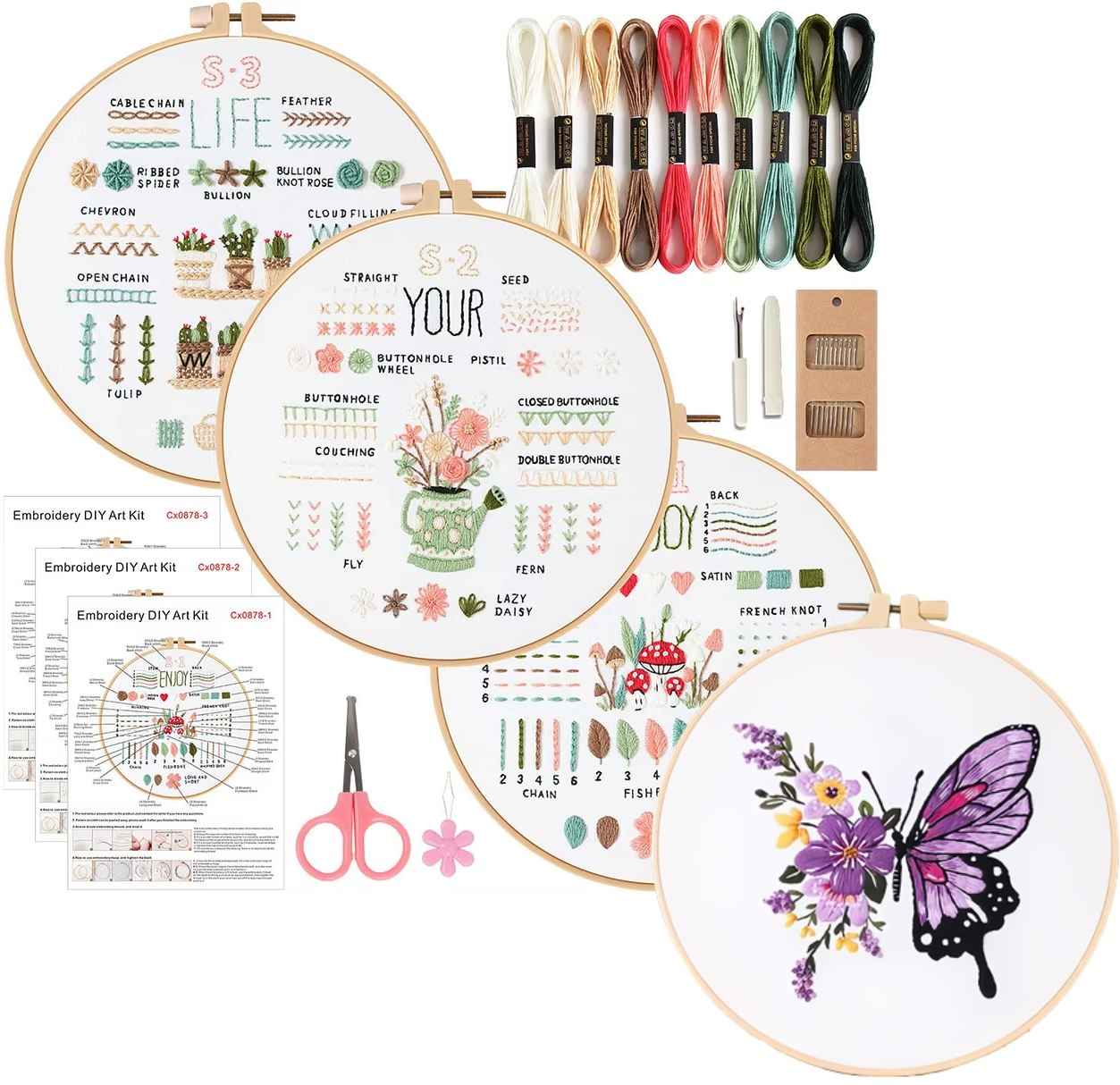 CraftHoop 4-Set Beginner Embroidery & Stamped Patterns Kit