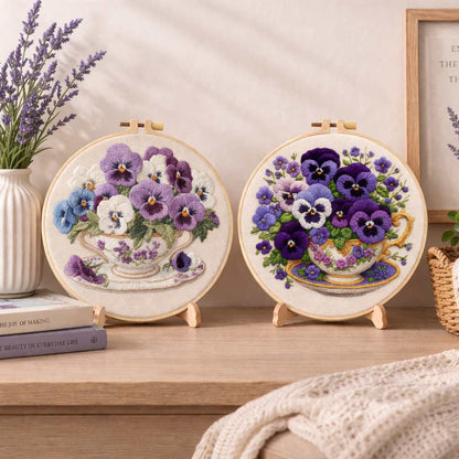 CraftHoop Pansy Tea Time Embroidery Kit