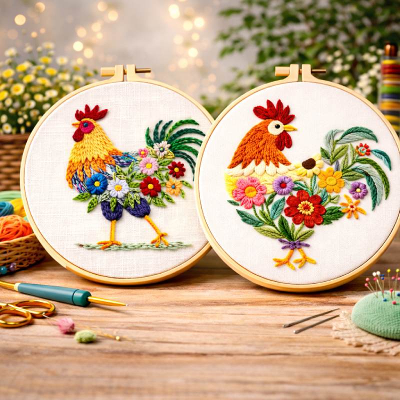 CraftHoop Floral Rooster Embroidery Kit