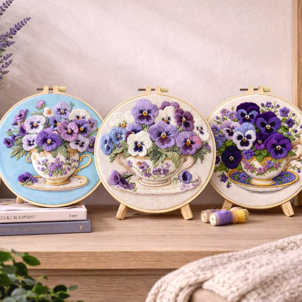 CraftHoop Pansy Tea Time Embroidery Kit