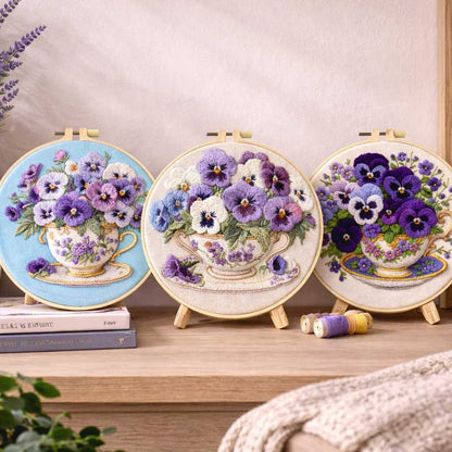 CraftHoop Pansy Tea Time Embroidery Kit