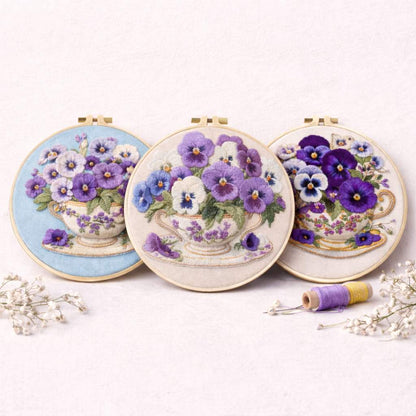 CraftHoop Pansy Tea Time Embroidery Kit