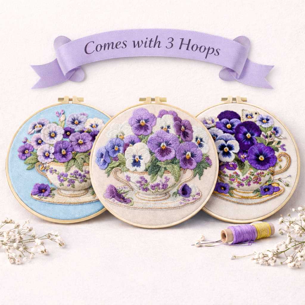 CraftHoop Pansy Tea Time Embroidery Kit