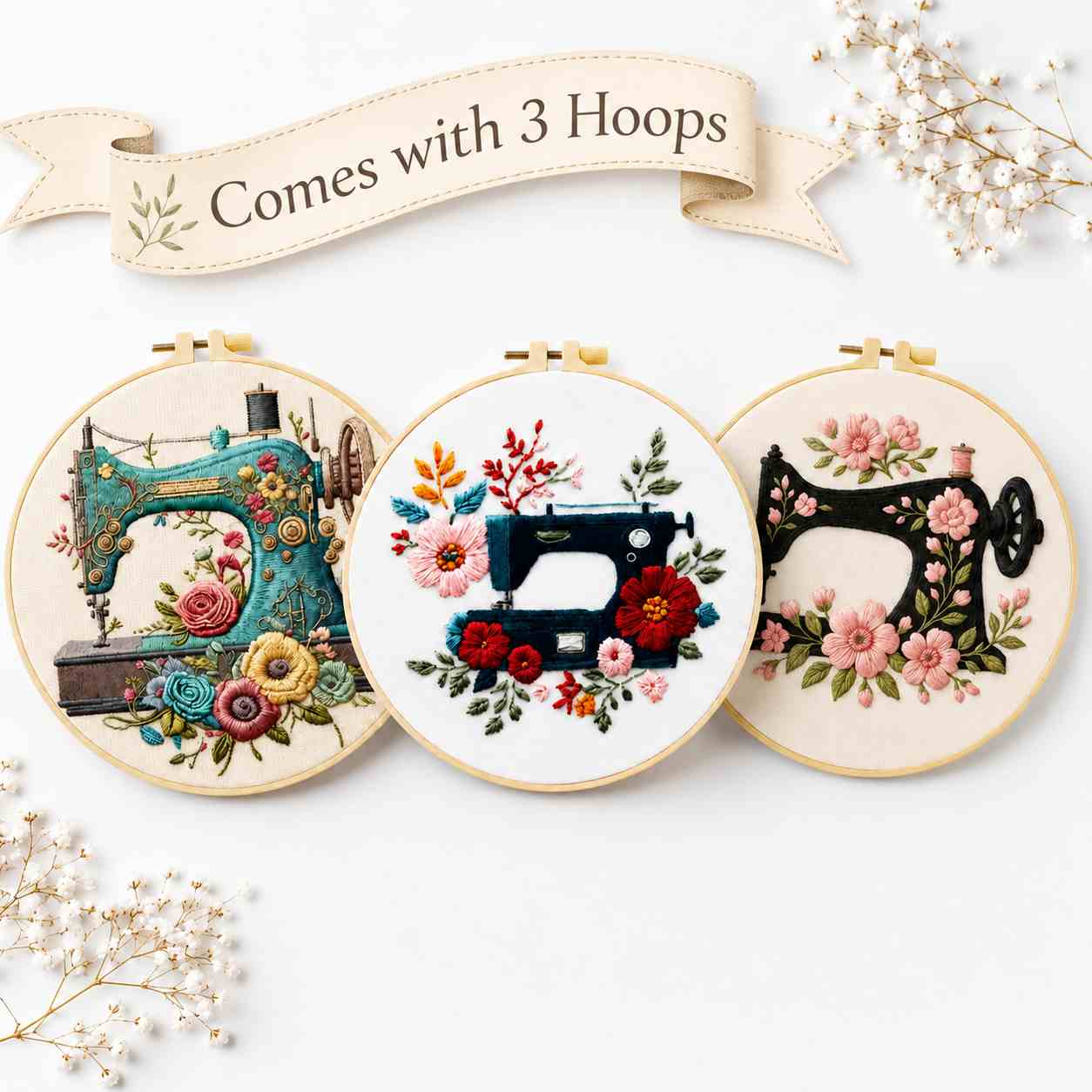 CraftHoop Vintage Sewing Machine Embroidery Kit