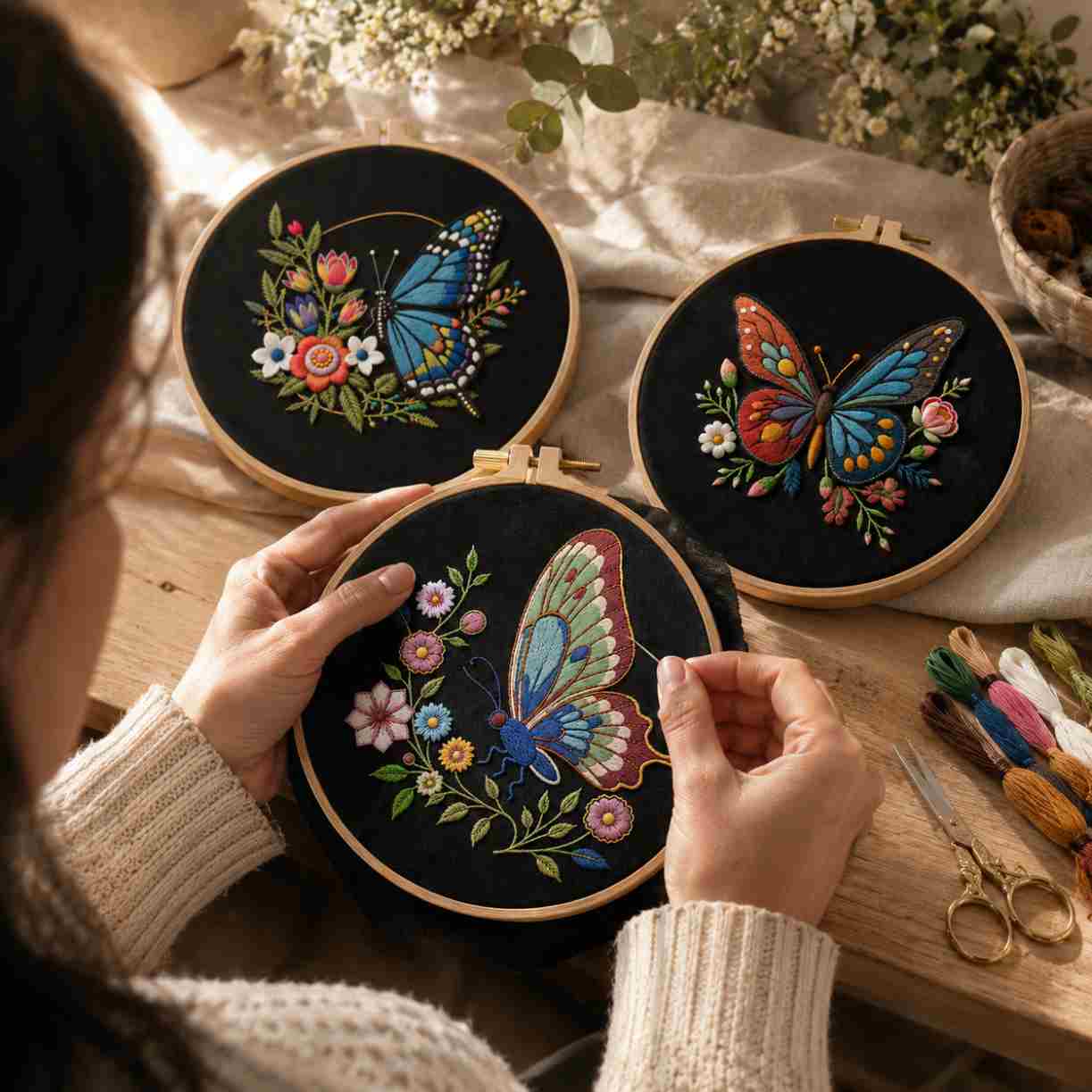 CraftHoop Midnight Butterfly Embroidery Kit