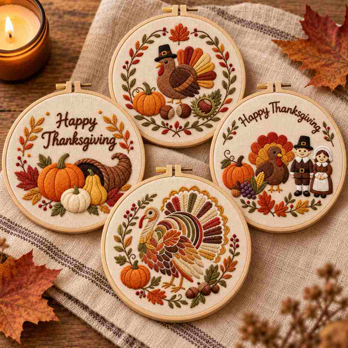 CraftHoop Happy Thanksgiving Embroidery Kit