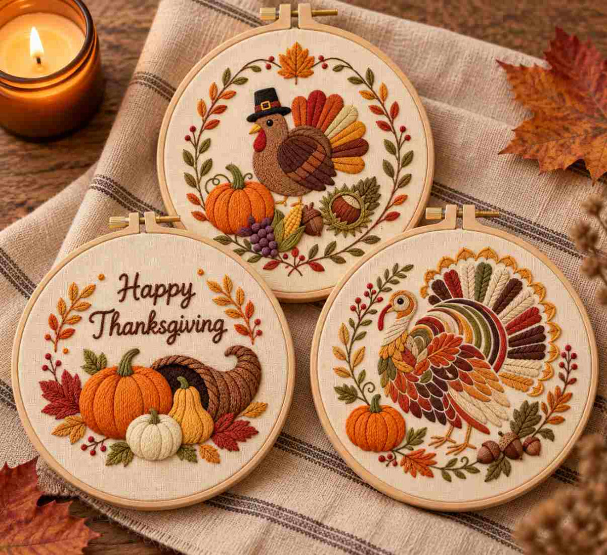 CraftHoop Happy Thanksgiving Embroidery Kit