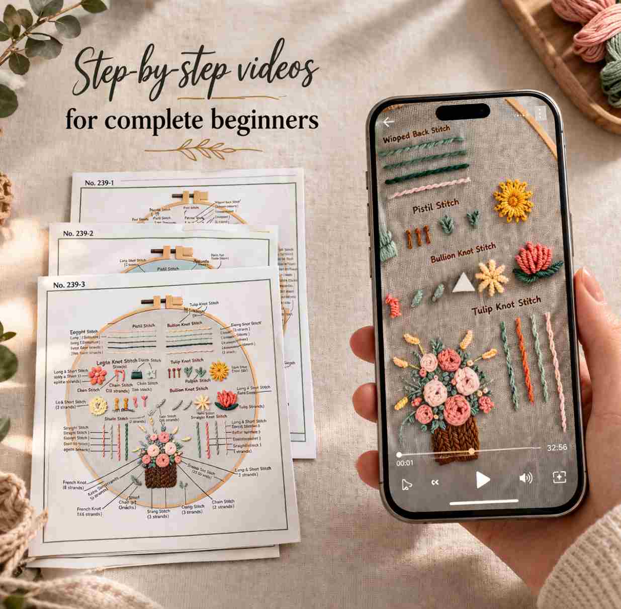 CraftHoop 3-Set Beginner Embroidery Kits