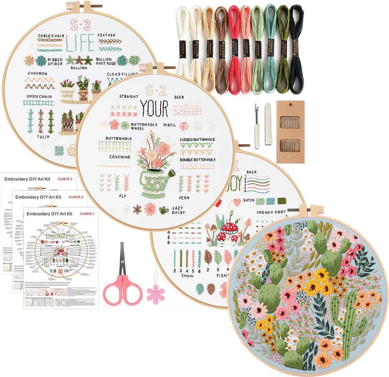 CraftHoop 4-Set Beginner Embroidery & Stamped Patterns Kit