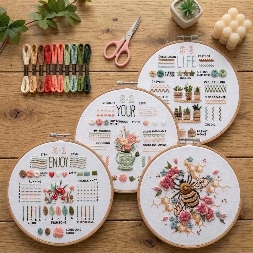 CraftHoop 3-in-1 Beginner Embroidery Kit – Learn, Practice & Stitch