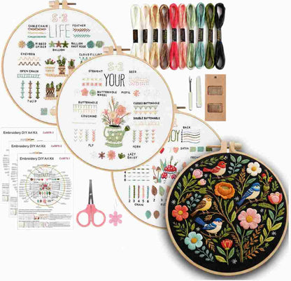 CraftHoop 4-Set Beginner Embroidery & Blossom Pattern Kit