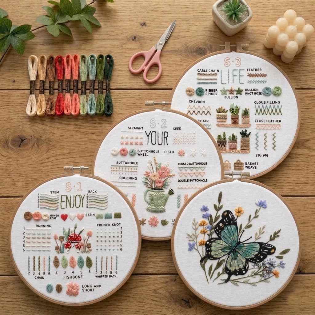 CraftHoop 3-in-1 Beginner Embroidery Kit – Learn, Practice & Stitch