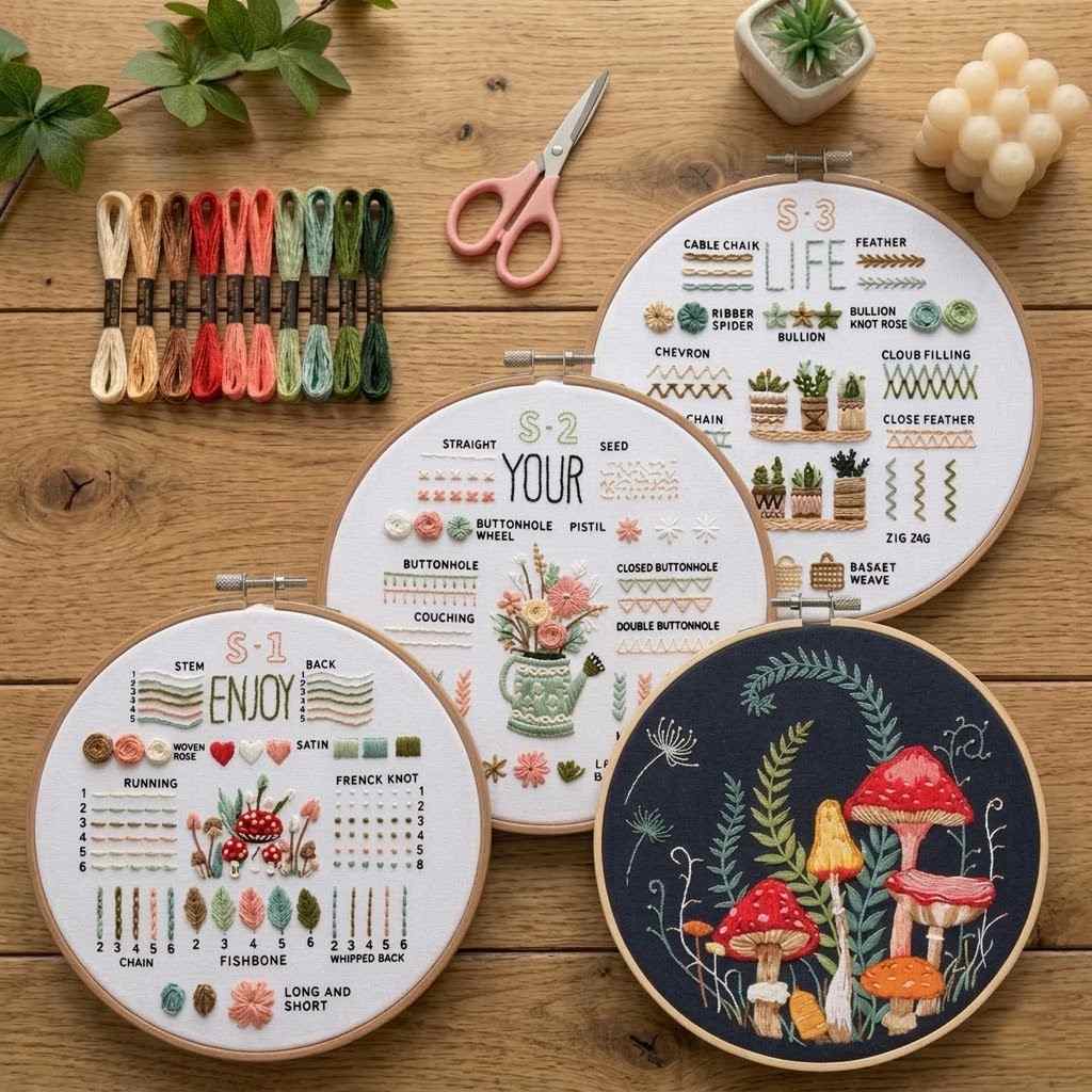 CraftHoop 3-in-1 Beginner Embroidery Kit – Learn, Practice & Stitch